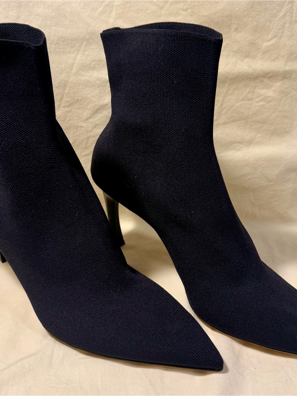 M.M.LaFleur Black Knit Sock Ankle Boots EU 39.5 Pointed Toe 3.5” Heel Italy